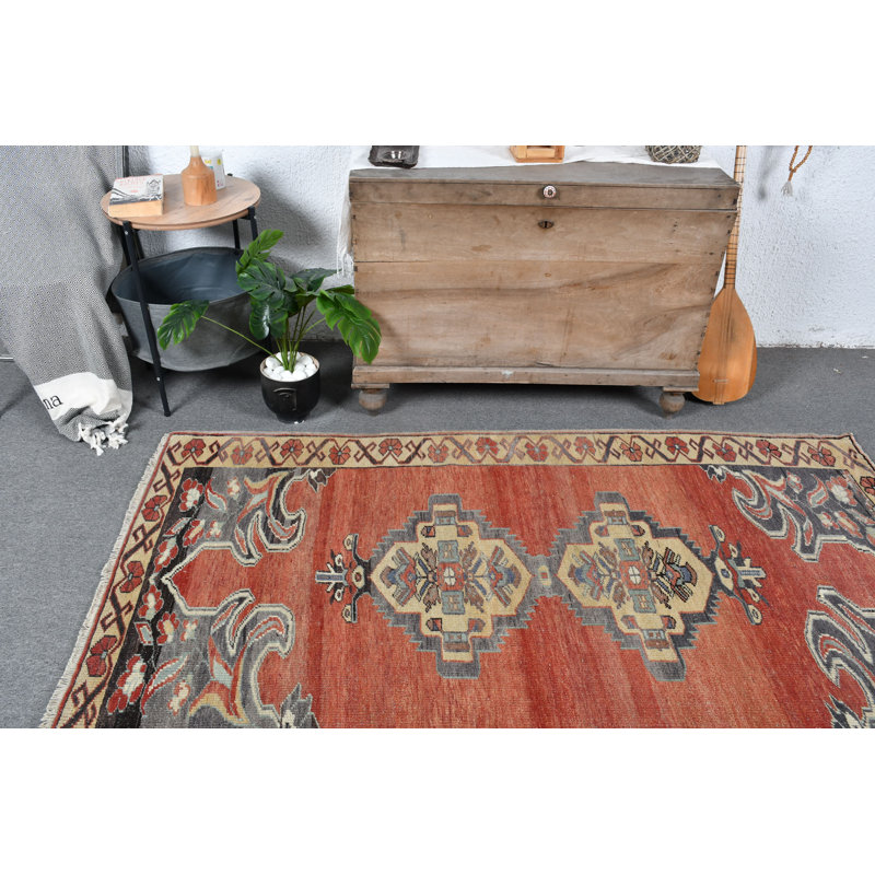 Tapis turc rose Anatolian - pièce décorative en laine pour chambre bleu / rose