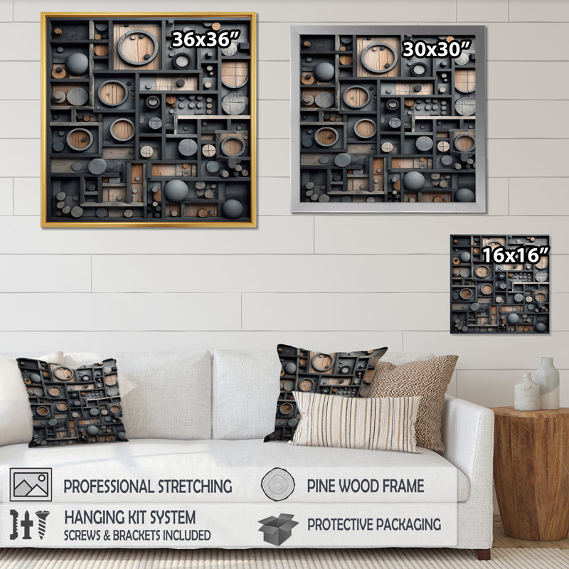 " Cubic Geometric Dreams I ", Black Floater Framed, 36" H x 36" W x 1.5" D