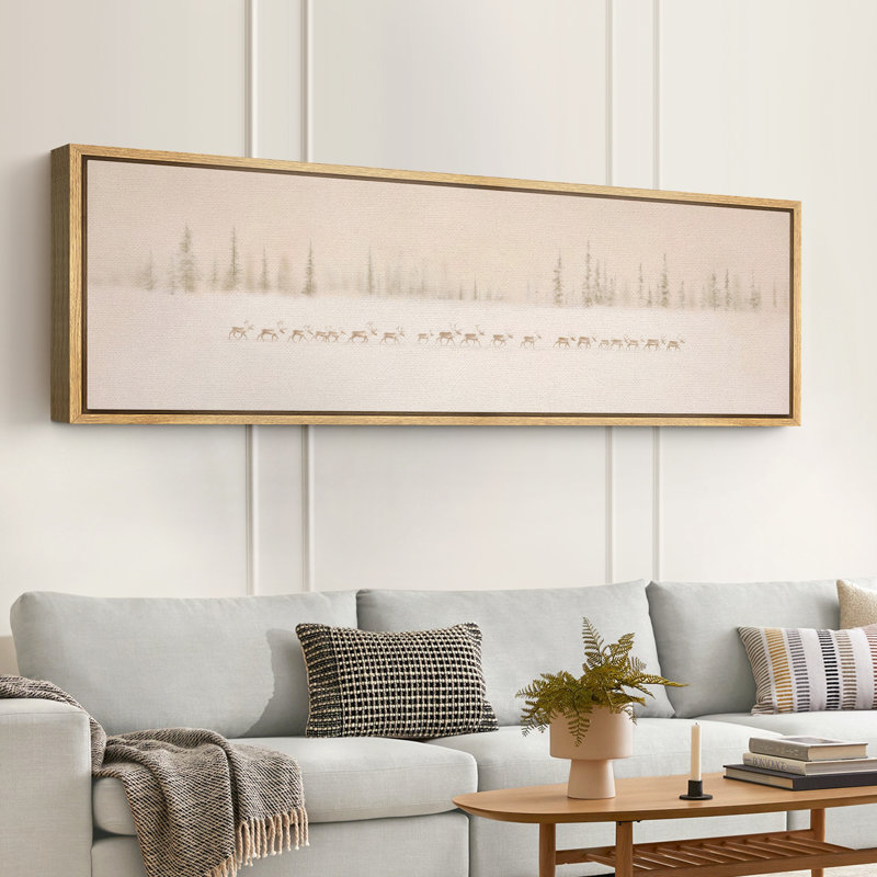 Grande impression sur toile encadrée - Paysage de neige avec impression de forêt lointaine pour décor de Noël minimaliste