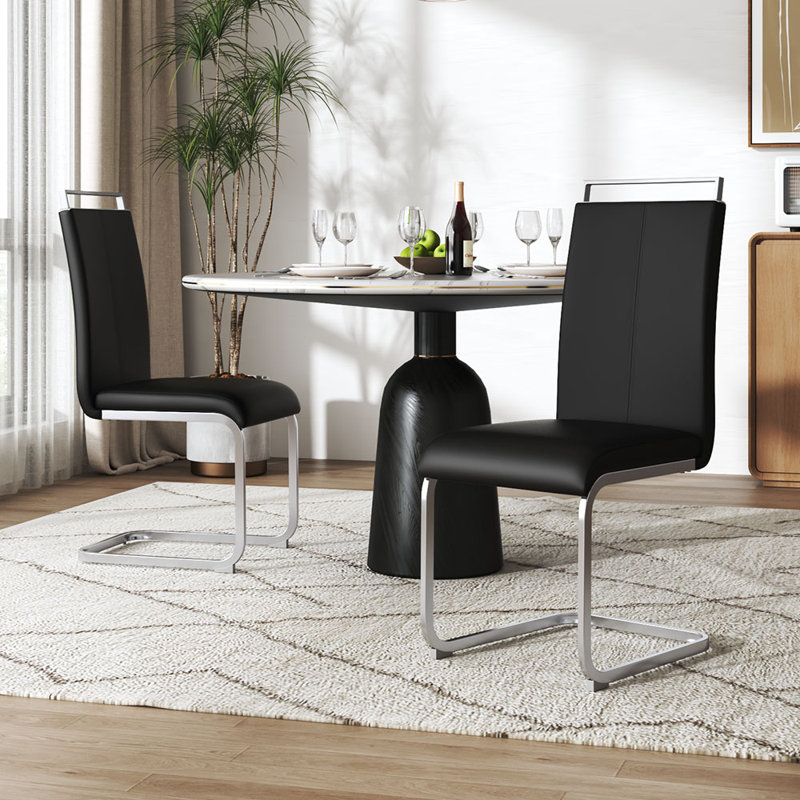 47.5cm H Upholstered Upholstered Back Cantilever Chair in Black