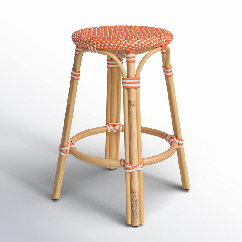 Tobias Rattan Bar Stool & Counter Stool, Counter Stool (24" Seat Height), Orange/White Dot/Natural Rattan Frame