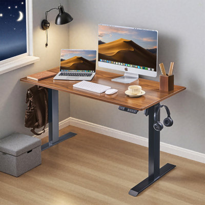 Bureau électrique debout, bureau à hauteur réglable, bureau assis-debout 24 po x 48 po, plateau en acajou / bois naturel