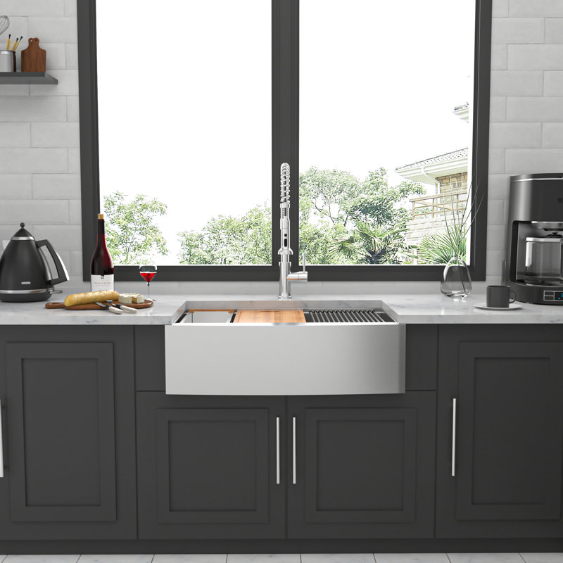 Station de travail en acier inoxydable de 30 pouces de calibre 16, nickel brossé, hygiénique, avec accessoires et guide d'installation pour un tablier fonctionnel de 30 po à l'avant, avec planche à découper