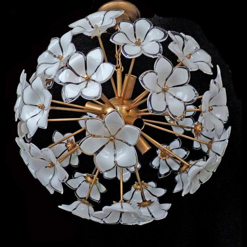 Lustre Keigyn Murano Venini, Laiton doré, Givré texturé, 25" Diameter x 33" Height