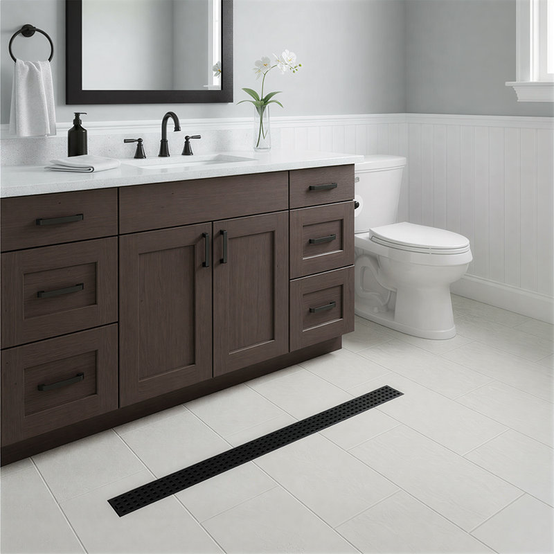 Drain de douche linéaire noir 24 po, drain de sol linéaire en acier inoxydable avec crépine amovible