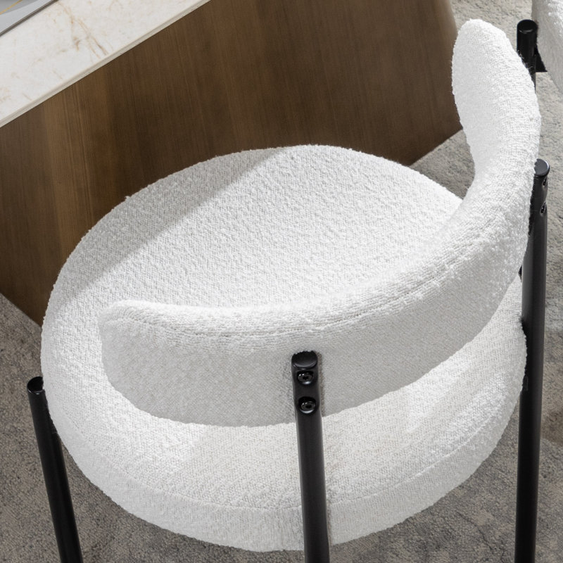 Modern Bouclé Upholstered Side Dining Chair with Metal Frame, 2, Black, Cream White