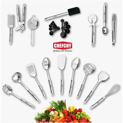 CHEFCHY 26-Piece Kitchen Utensil Set – Stainless Steel & Nylon Cooking Tools, Heat Resistant, Non-Stick Safe, Dishwasher Safe – Complete Cookware Kit for Home & Camping