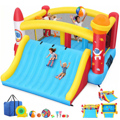 Adam 13.4' X 13.3' Inflatable Bounce House With 550W Blower, Updated Large Slide & 6 In 1 Play, 840D+420D Oxford, Ages 3 - 12, 300 Lb Capacity