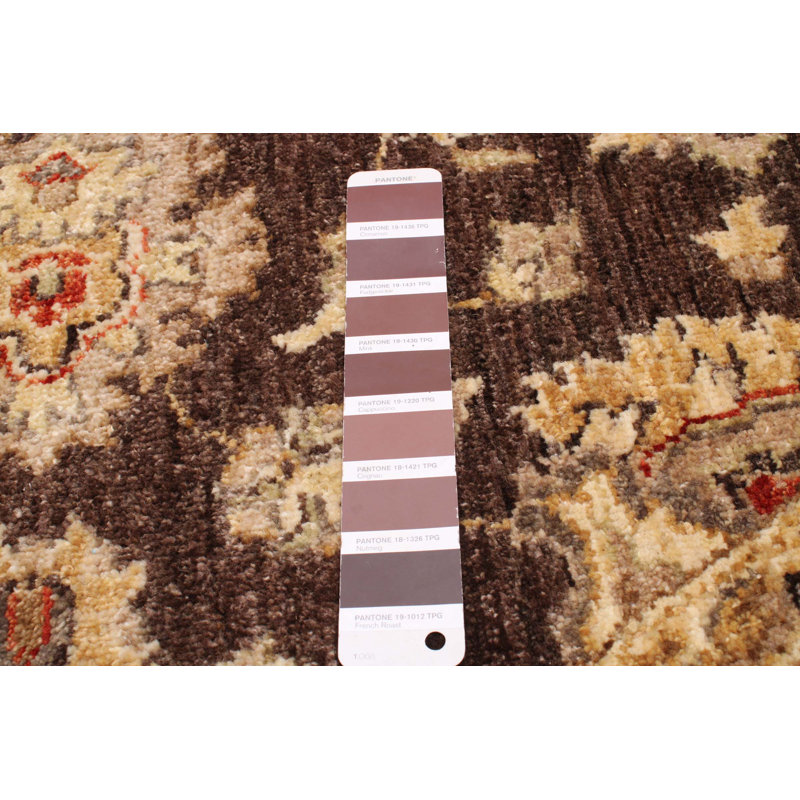 Tapis oriental en laine noué à la main brun foncé / beige Gaw, Rond 5 pi