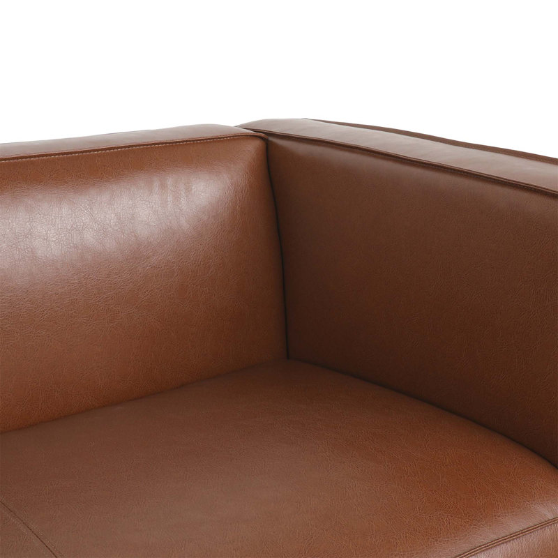Canapé en cuir brun clair - Canapé de salon moderne à 3 places avec un confort moelleux et une fabrication durable, d'une largeur de 80,25 pouces