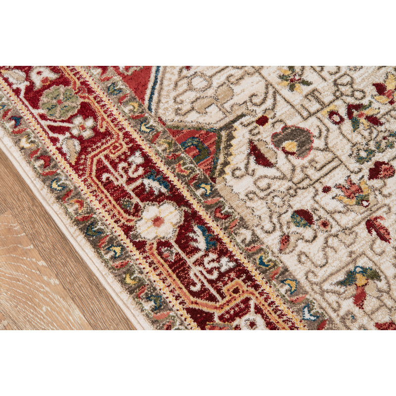 Tapis oriental rouge / beige Nong, Rectangle 7 pi 6 po x 9 pi 6 po