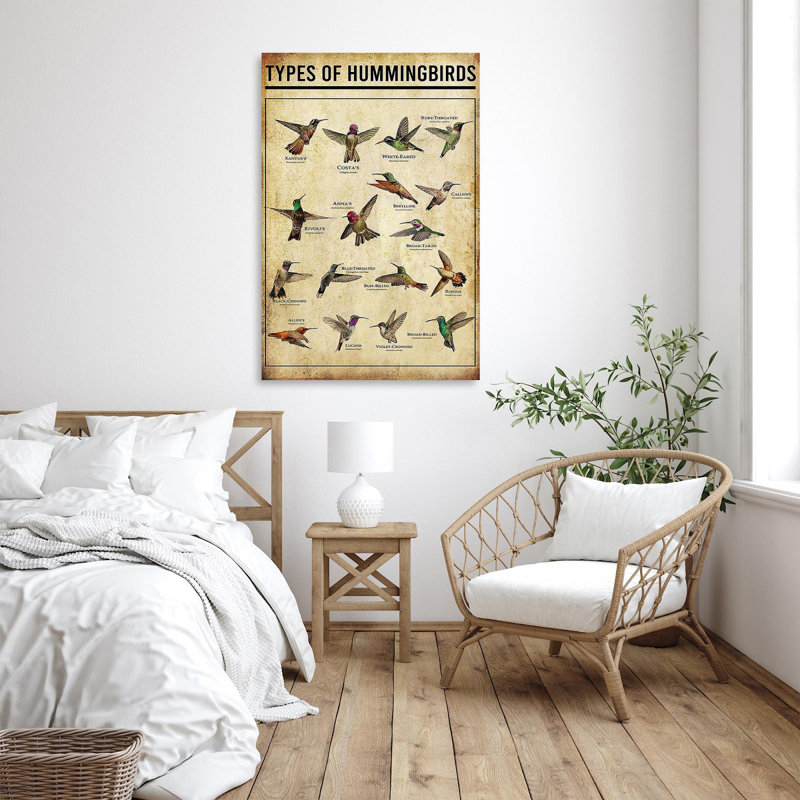 «Hummingbird Types of Hummingbirds», art textuel sur toile tendue, H 14 po x l 11 po x P 1,25 po