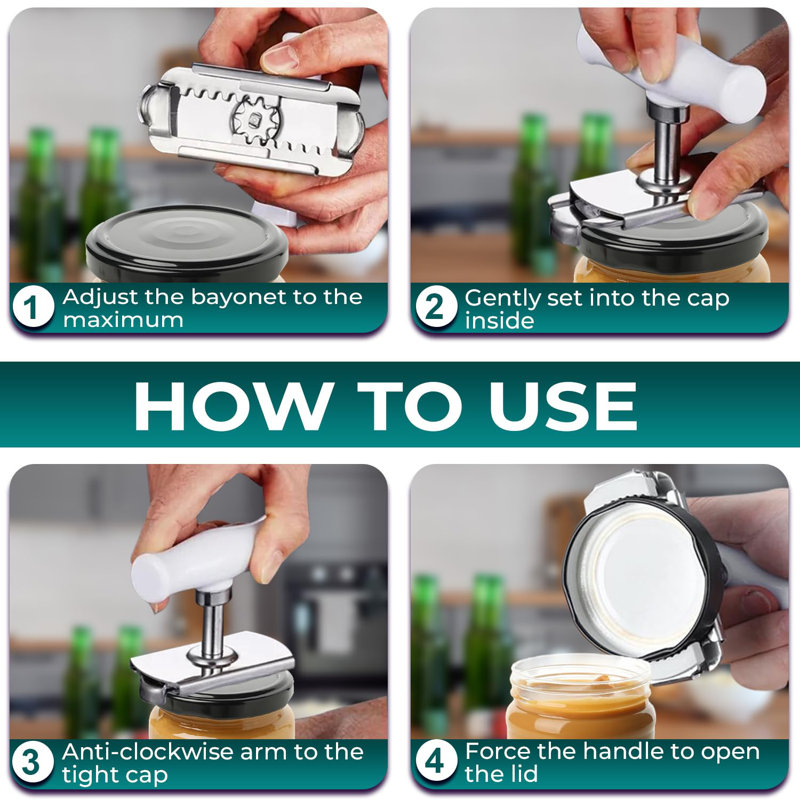 Effortless White and Stainless Steel Adjustable Jar Opener