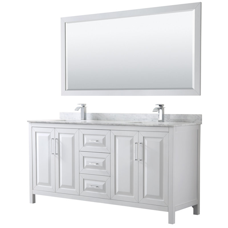 Daria 72'' W Double Vanity, Polished Chrome, White Cultured Marble, White