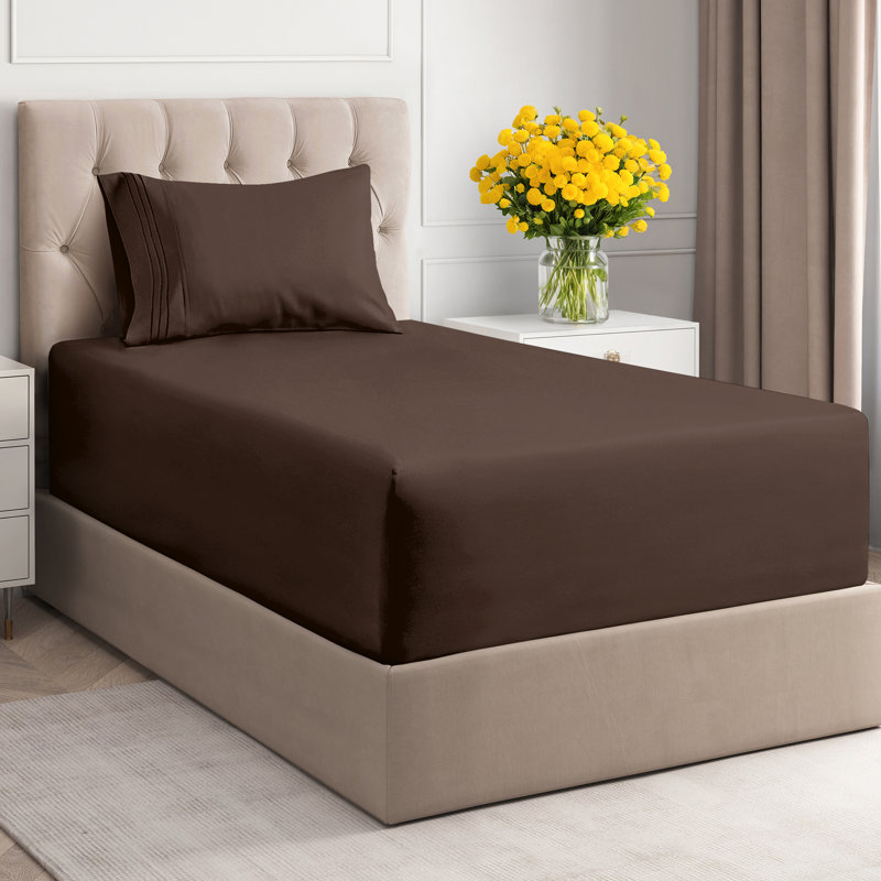 Ensemble de draps de luxe extra profonds - Ensembles de draps ultra doux et rafraîchissants, Brun