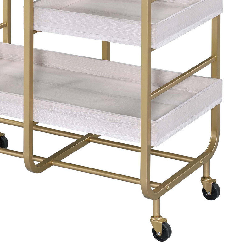 Washed Serving Cart with 4 Adjustable Trays, Gold, White