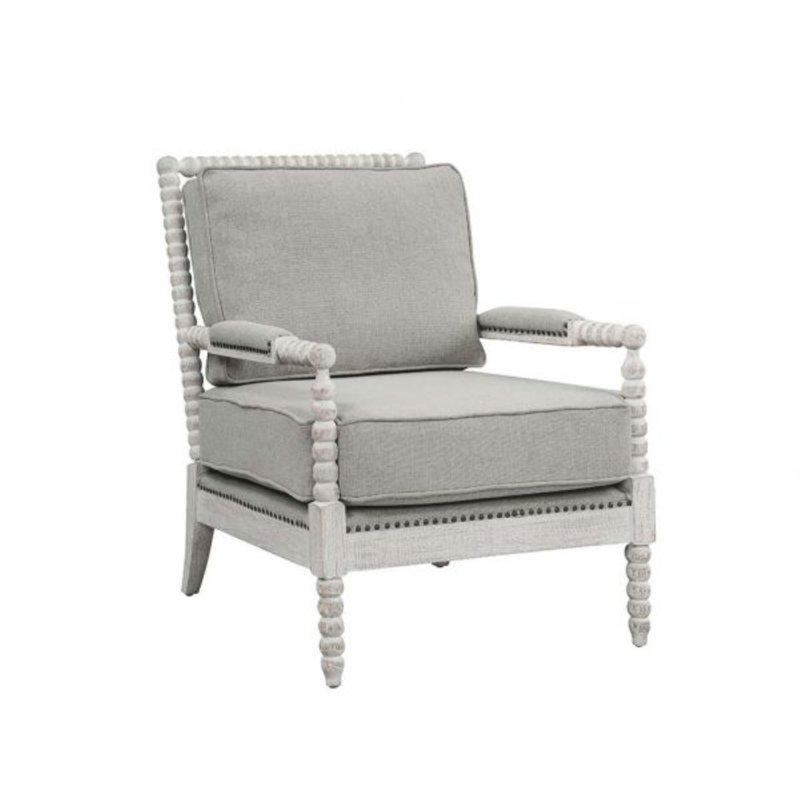 ACME Saraid Accent Chair, Gray Linen & Light Oak Finish, Linen Gray