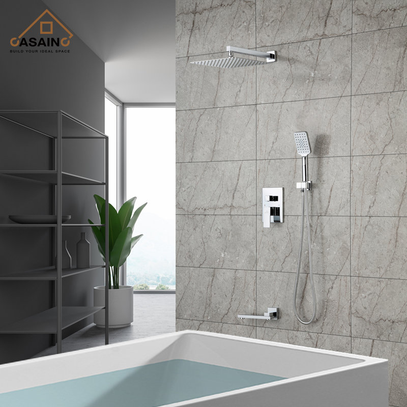 Chrome 10" Square Wall Mounted Rainfall Shower System with Handheld