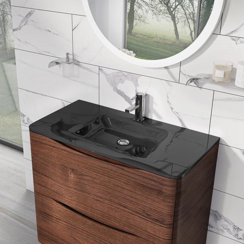 Stanhope 900mm Single Bathroom Vanity with Integrated Glass Basin, Grey