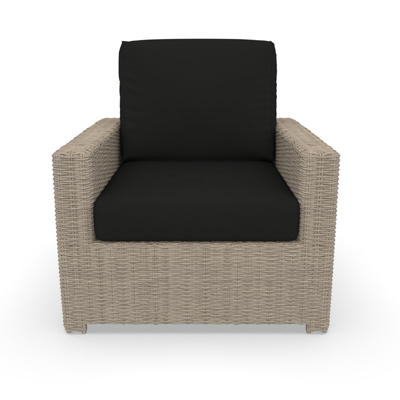 Chaise d'extérieur Henri avec coussins Sunbrella, Tissu noir Sunbrella