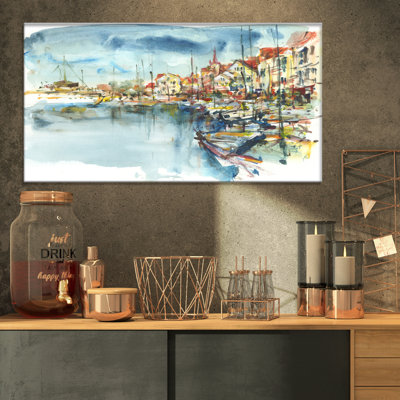 « méditerranée sea city port », reproduction de peinture à l’huile sur toile tendue