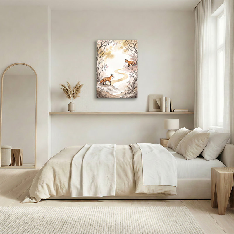 «Two Foxes on Gold Path in Forest», art mural sur toile, H 30 po x l 20 po