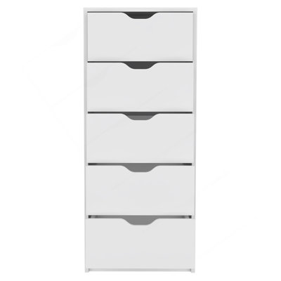 Commode H 42 po, 5 tiroirs, commode de rangement mince, blanc