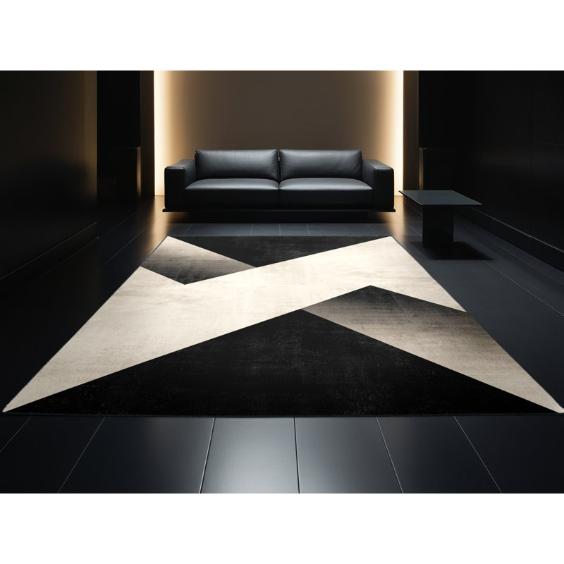 Tapis beige doux et moelleux à motif géométrique minimaliste Ealey, 4 x 6