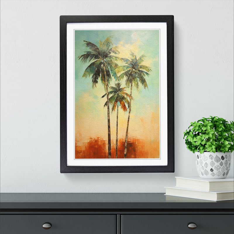 Palm Tree Informel - Single Picture Frame Print on Wood, Black Framed, 64cm H x 46cm W x 2" D