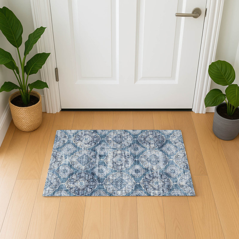 Premium Machine Washable Mayfield AMF2196 panel Rug, 1'8" x 2'6", Denim