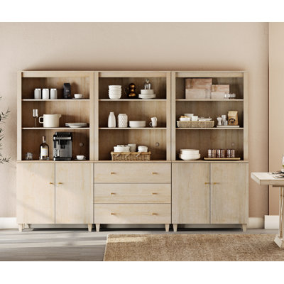 Ensemble de garde-manger de 71 po de hauteur, ensemble de 3 garde-manger avec 2 armoires et 3 tiroirs, armoires de rangement modulaires modernes avec tablettes ouvertes et portes pour la salle à manger