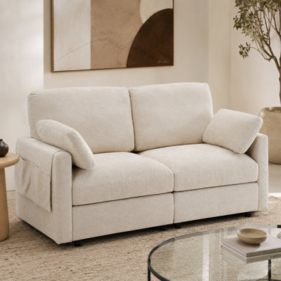 64.6'' Modular Sectional Couch Chenille Fabric Upholstery Washable Sofa with Side Pocket Cloud Couches for Living room Loveseat