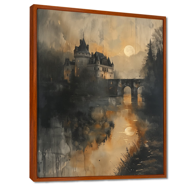 Reproduction d'art mural jaune et beige au clair de lune, entrepôt du Château III, Toile avec cadre flottant brun