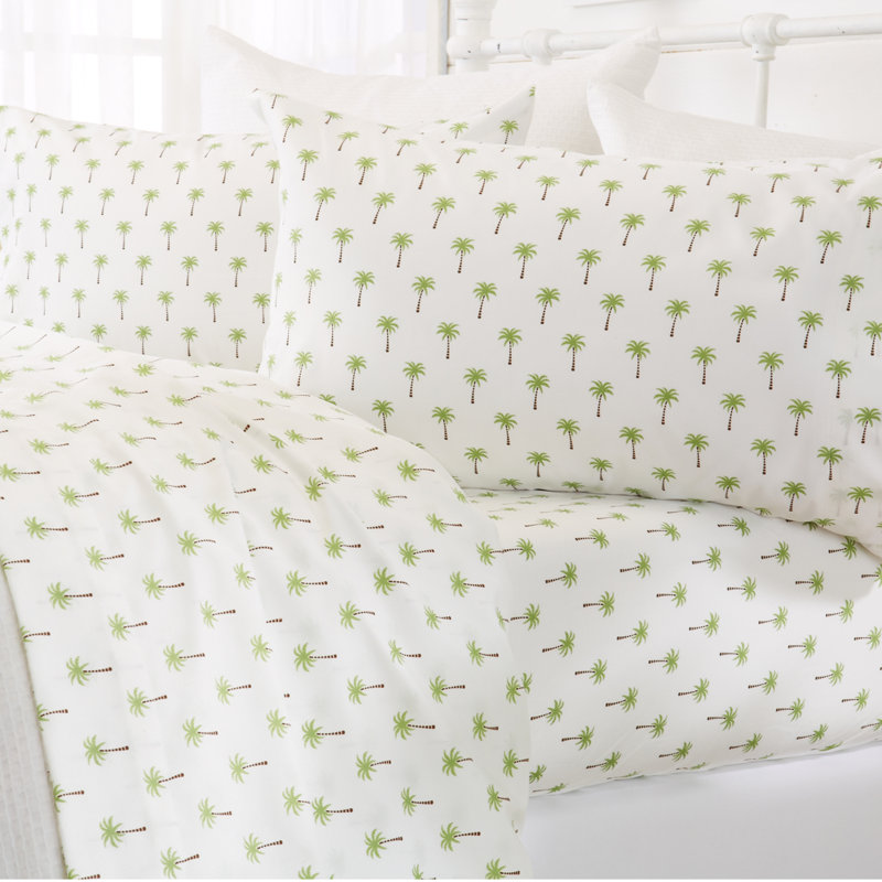 Ultra Soft Coastal Printed Microfiber Sheet Set, Twin Sheet Set with Fitted Sheet and 1 Pillowcase, Palm Tree