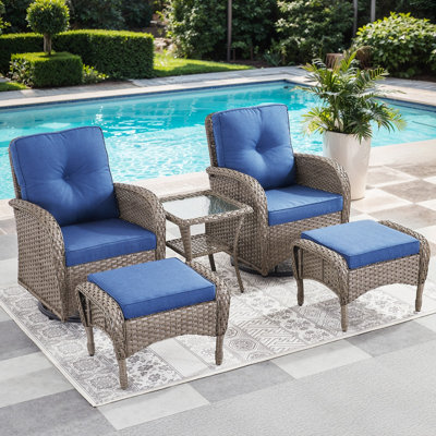 Keywest 2 - Person Outdoor Seating Group PE Wicker Swivel Glider With Ottomans With Cushions With Side Table by Winston Porter