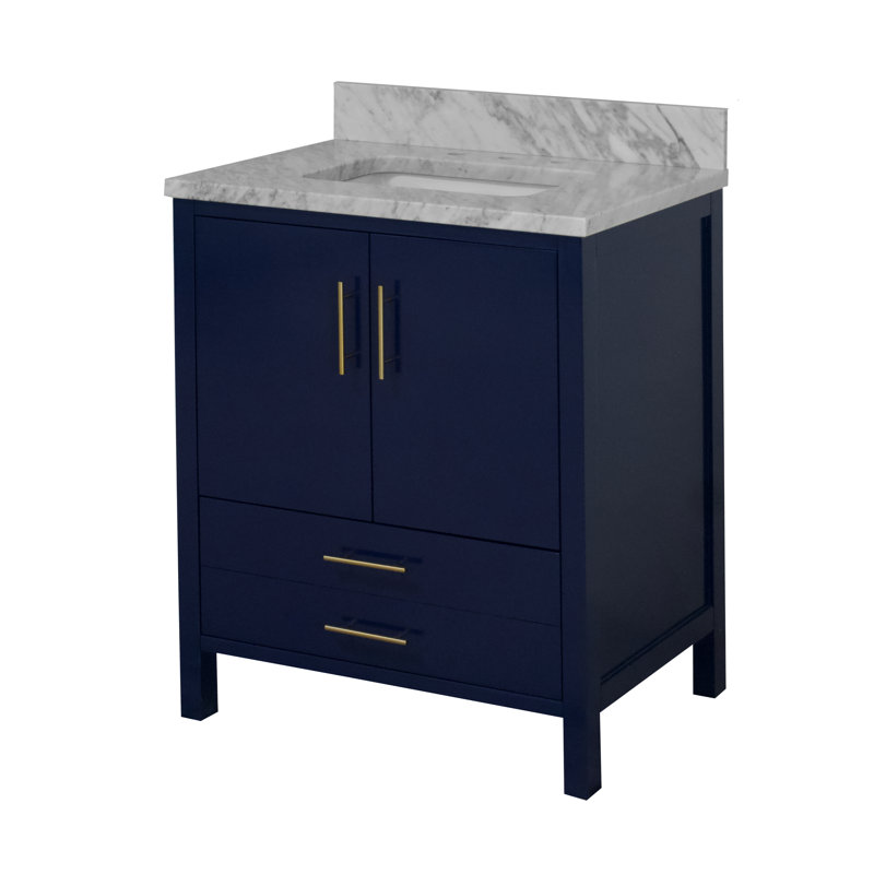 Ensemble de meuble-lavabo simple 30 po Kiara, Bleu royal, Marbre de Carrare