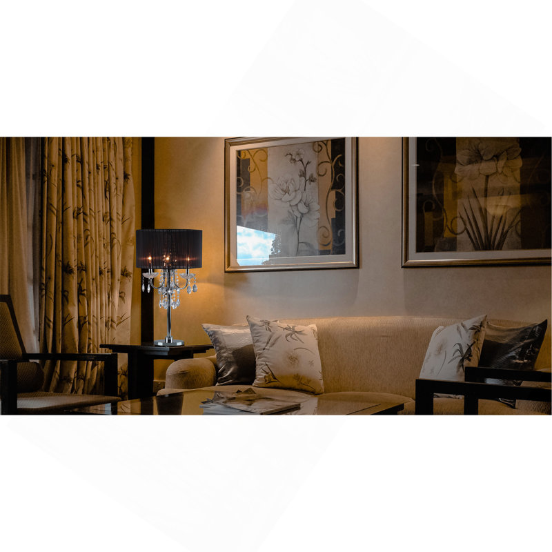 29.5"H CHROME CRYSTAL INSPIRED TABLE LAMP, Black, On/Off Switch
