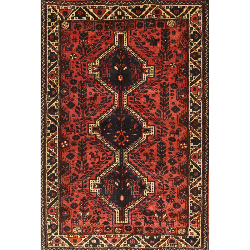Tapis traditionnel rouge / noir Endyia, Rectangle 8 pi x 10 pi