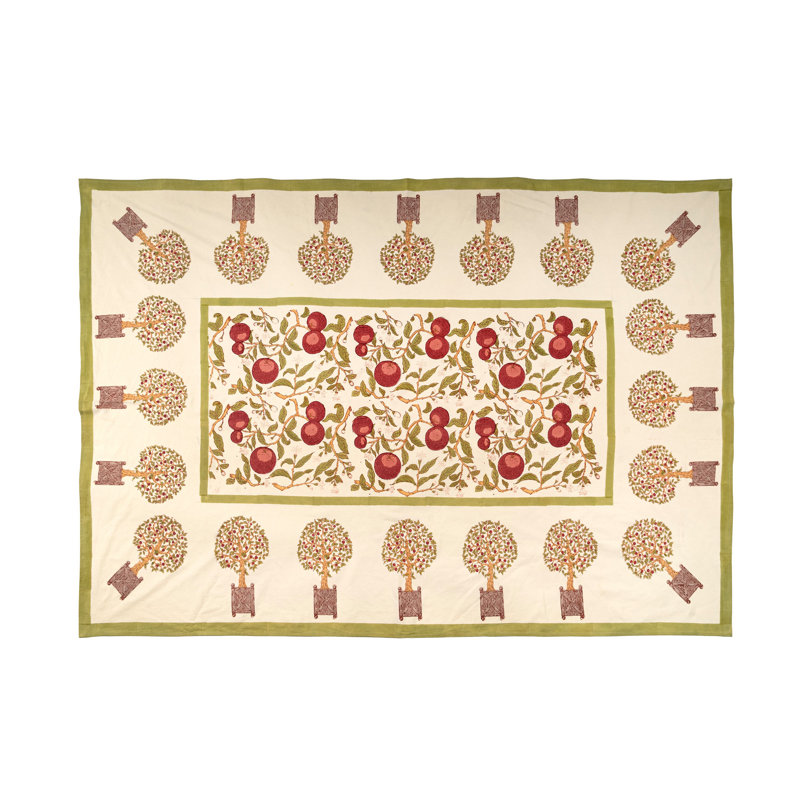 Orange Tree Tablecloth - Red/Green - 59" x 86", 86" Rectangle