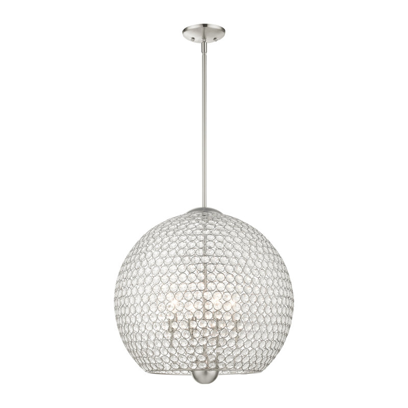 Lustre tambour 4 lumières Ludie, Nickel brossé