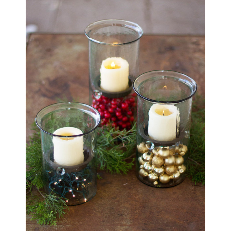 Large Clear Glass Candle Holder with Rustic Metal Insert
