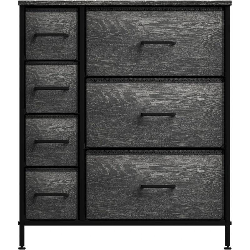 Sorbus 7 Drawers Dresser with Steel Frame and Wood Top in Rustic, Black