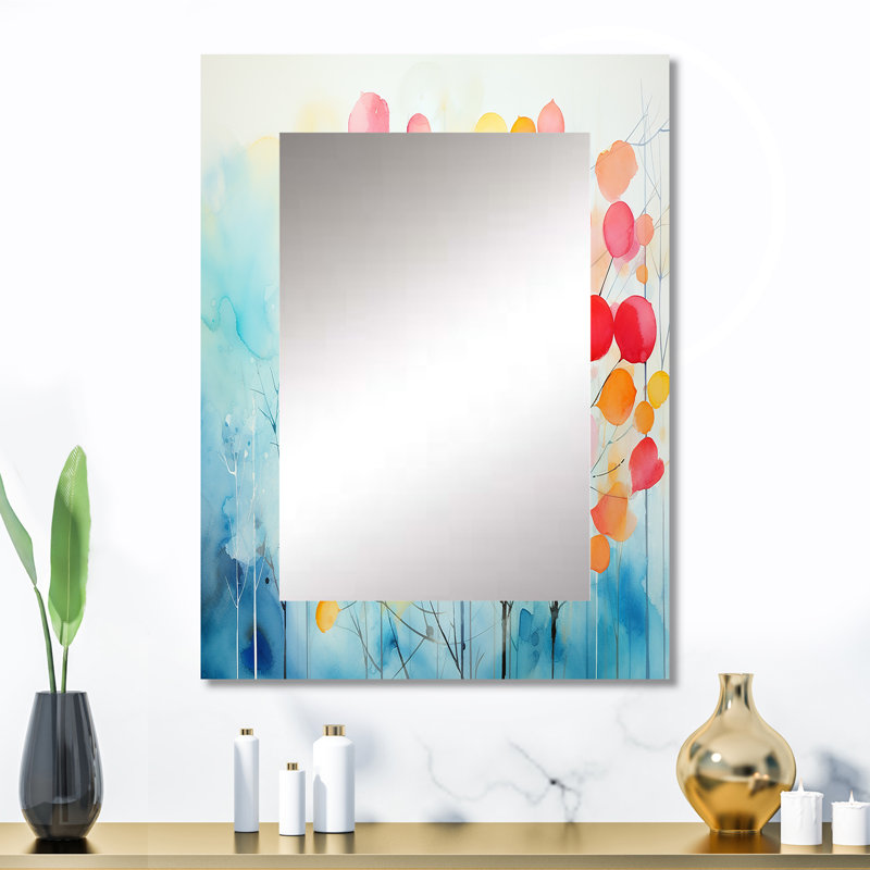 Arbre de printemps coloré rose et bleu - miroir mural décoratif, grand miroir moderne, art imprimé en métal, 32 po x 24 po