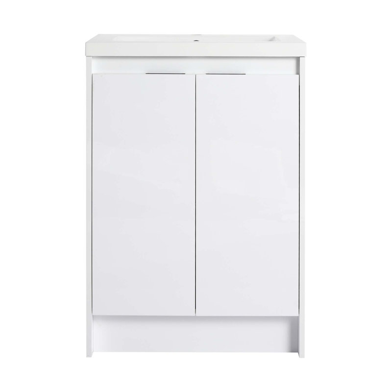 Meuble-lavabo autoportant 24 po avec lavabo en résine et 2 portes à fermeture douce (emballage KD)