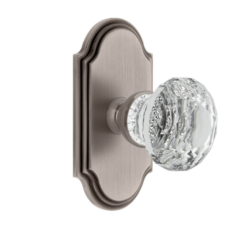 Assiette courte Grandeur Arc avec poignée en cristal brillant, Étain antique