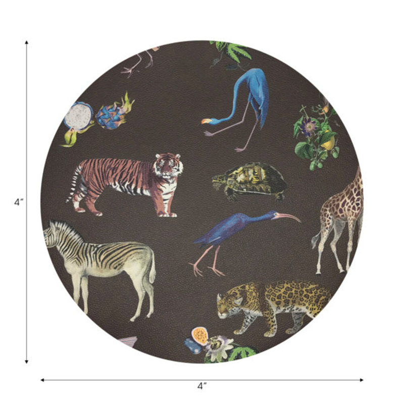 Sous-verres ronds en cuir végétalien brun Exotix, Brun