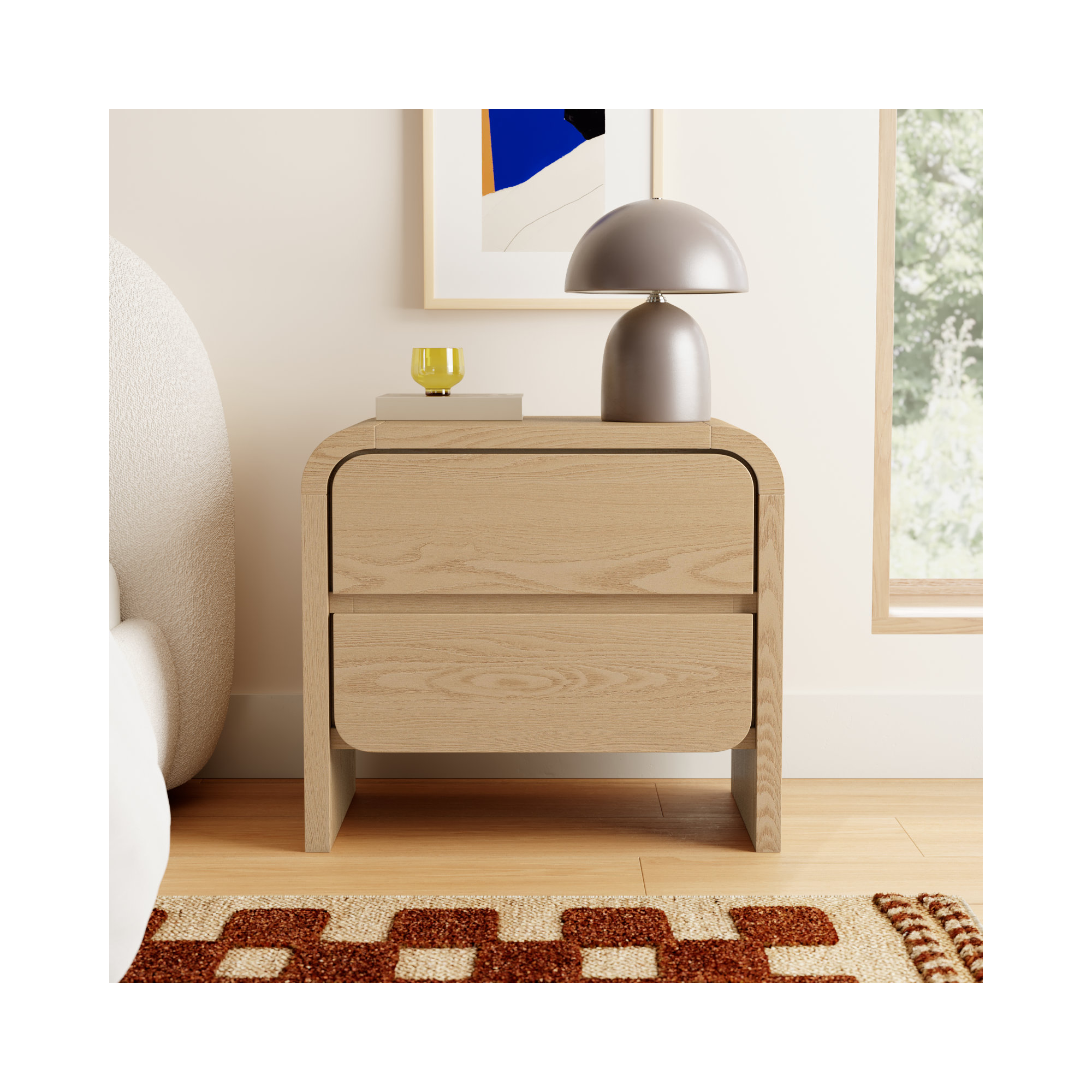 Nori 2-Drawer Fully Assembled Nightstand with Dovetail Joinery , Timber