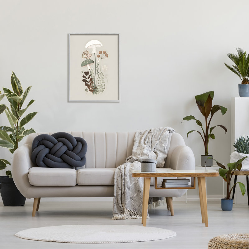 Soft Mushrooms on Gray Floater Frame Print on Canvas, 30" H x 24" W, Gray Floater Frame