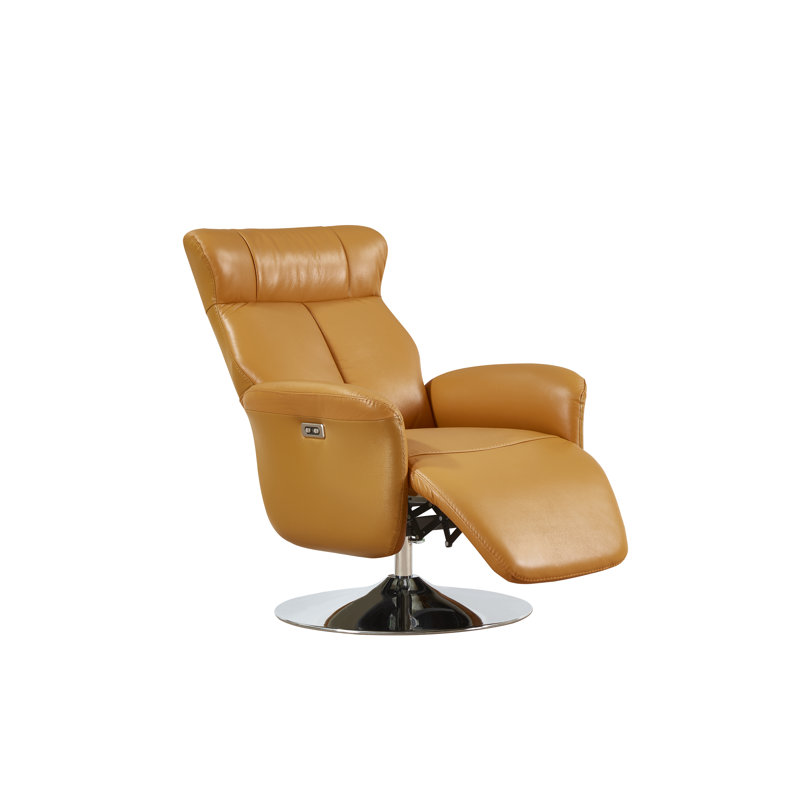 Gino Leather Swivel Power Recliner, Cognac Genuine Leather