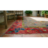 Antique Art Deco Chinese Floral Purple / Lavender / Mauve, Red 1920s Rug